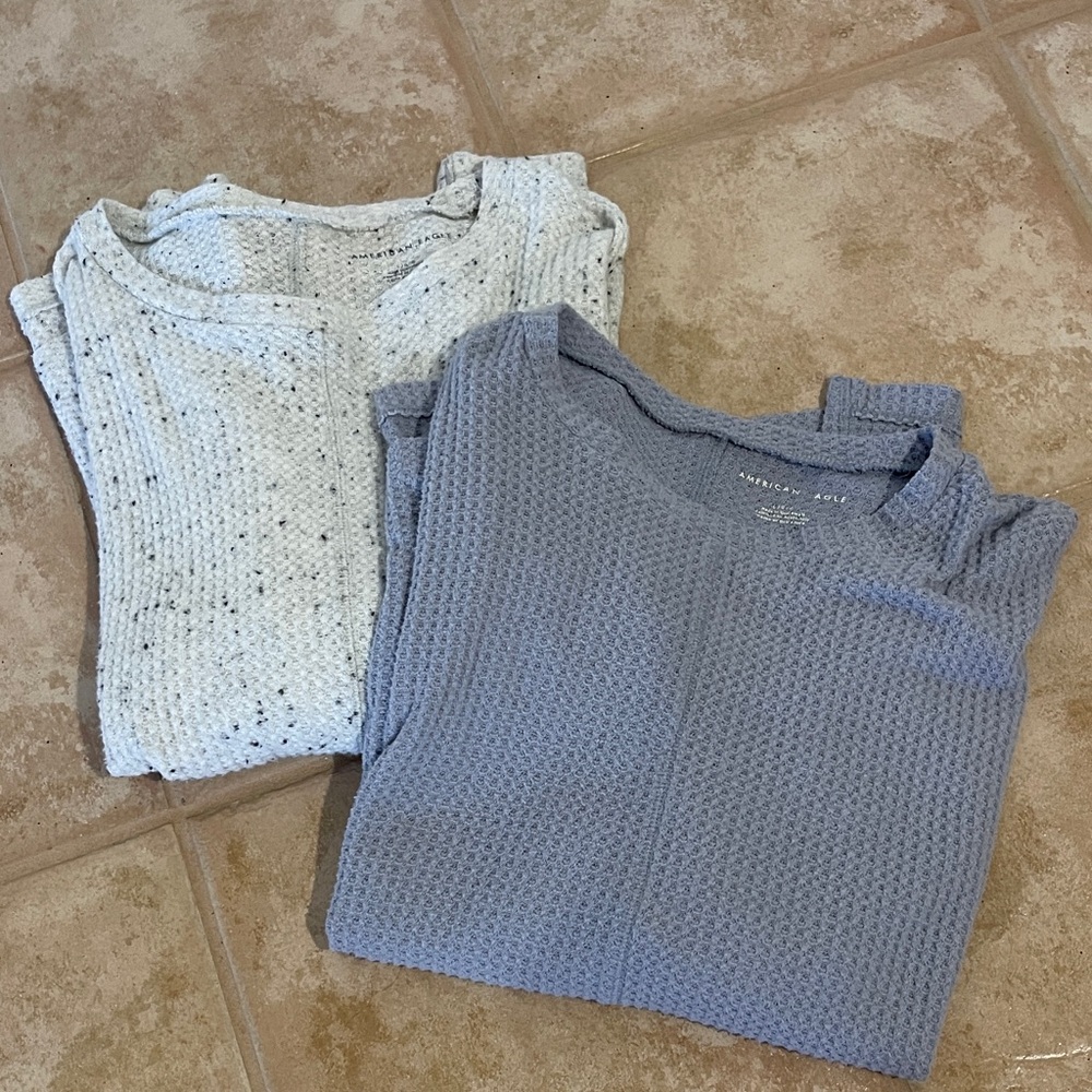 Cozy Knit Sweaters in Blue & White Heathered